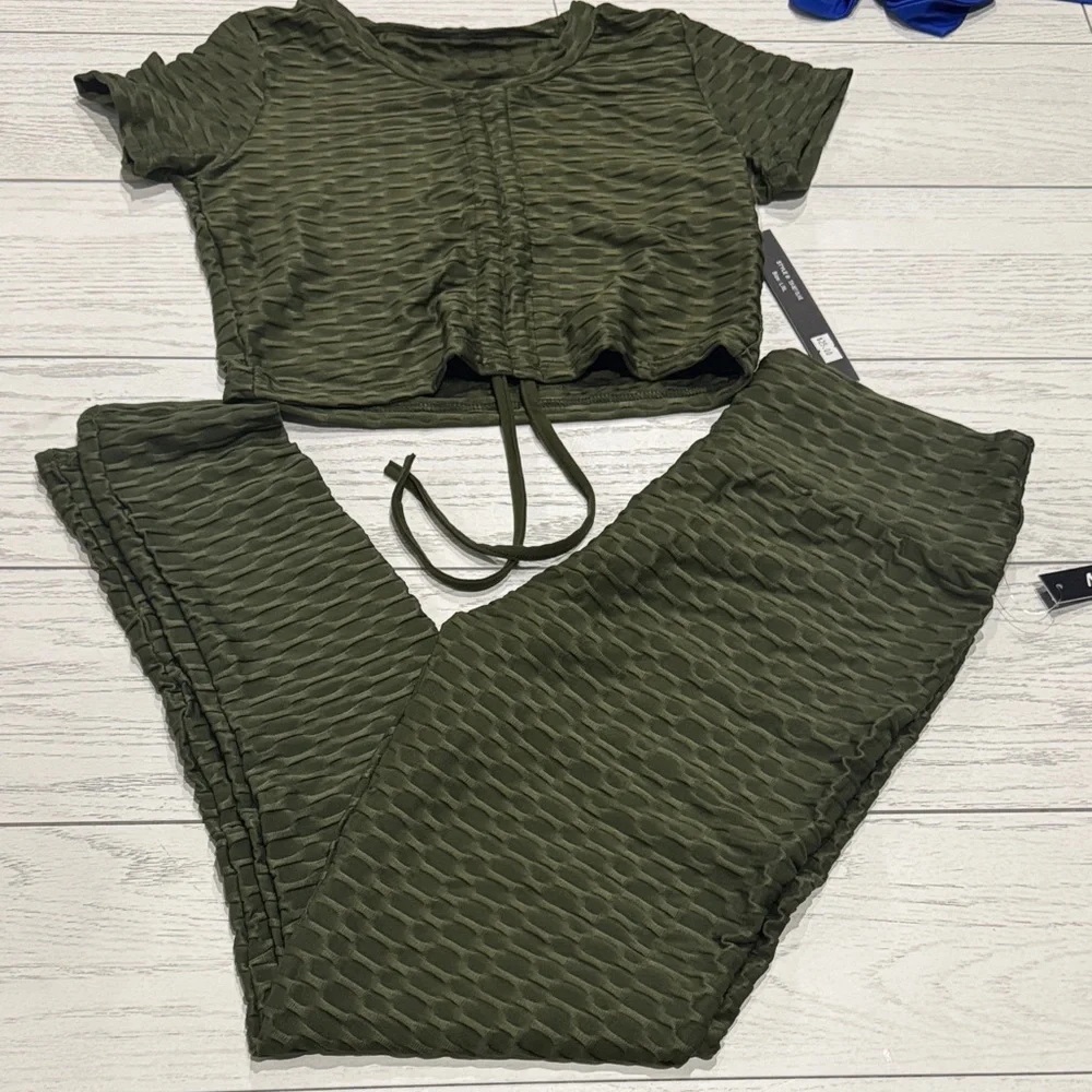 New Mix Olive Green Track Pants & Crop Top Set
